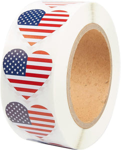 USA American Flag Heart Sticker Roll (1.7 x 1.5 in, 1000 Count) - Lasercutwraps Shop