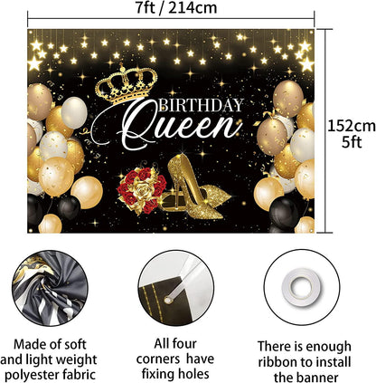 Black Gold Birthday Backdrop Banner, Queen Birthday Backdrop Background for Woman - Lasercutwraps Shop