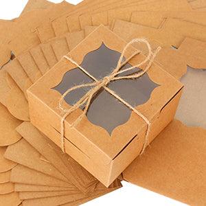 60 Pcs Brown Bakery Boxes with Window 4x4x2.5 Inches Cookie Boxes Kraft Paper Brown Gift Box for Pastries - Lasercutwraps Shop