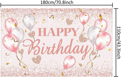 Pink and Rose Gold Happy Birthday Party Decorations Supplies Birthday Party Backdrop - Lasercutwraps Shop