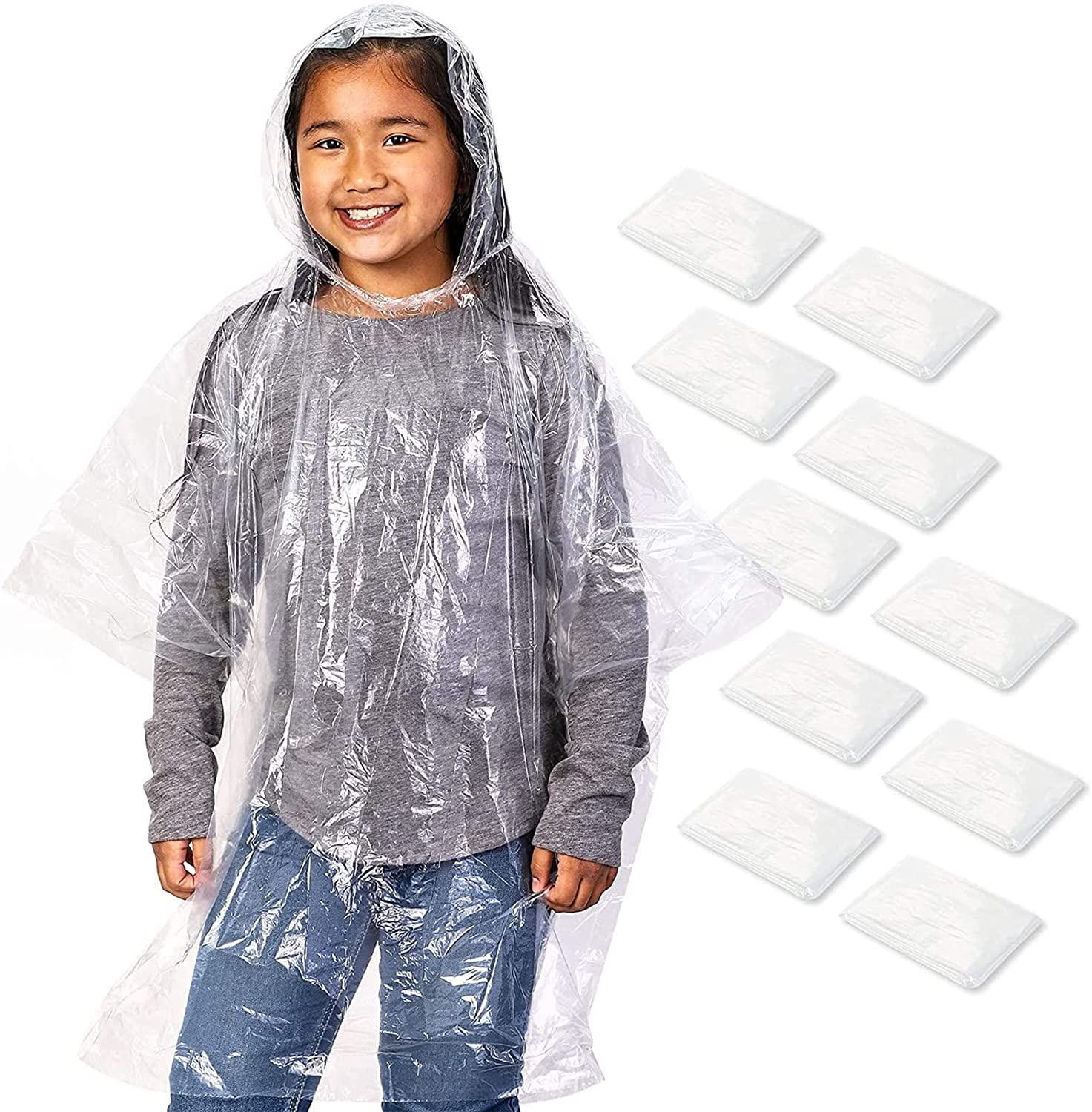 10 Count Disposable Kids Rain Ponchos Hood - Emergency Poncho Clear - Lasercutwraps Shop