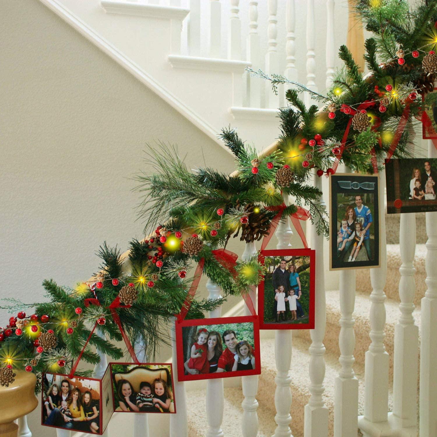 6.7FT Christmas Garland with Lights, 20 LED Red Berry Pine Cone Garland Lights Battery Operated - Lasercutwraps Shop