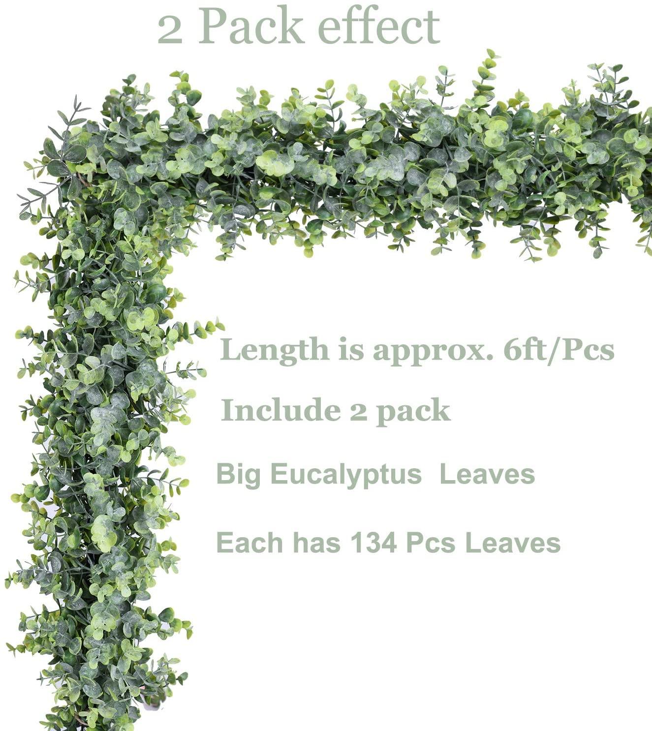 Faux Eucalyptus Garland Plant, 2 Pack Artificial Vines Hanging Eucalyptus Leaves Greenery Garland for Wedding Backdrop Arch Wall Decor - Lasercutwraps Shop