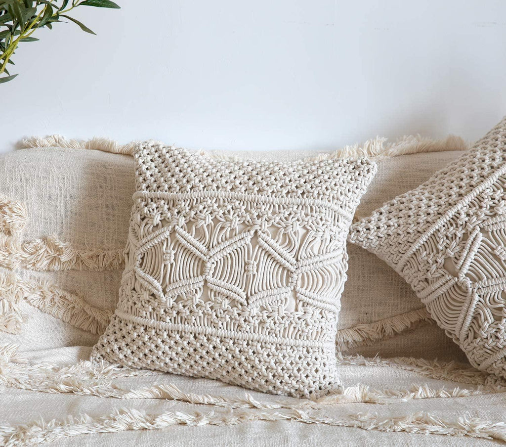Throw Pillow Cover Macrame Cushion Case (Pillow Inserts Not Included) Set of 2 - Lasercutwraps Shop