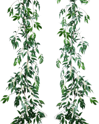 2 Pack Artificial Hanging Leaves Vines 5.7 Ft Fake Willow Leaves Twigs Silk Plant Leaves Garland String in Green for Wedding Decor - Lasercutwraps Shop