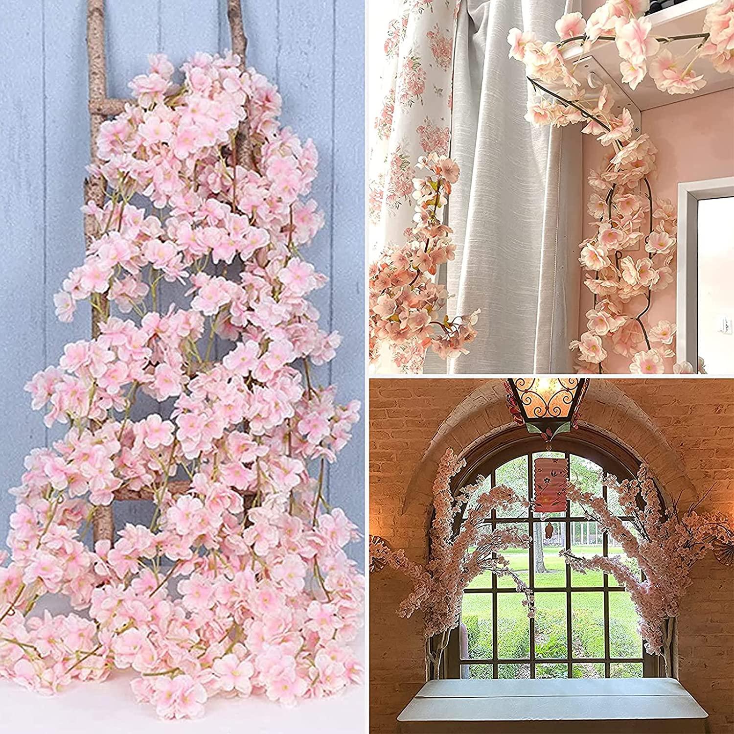 4pcs Artificial Cherry Blossom Flower Vines Artificial Flowers for Outdoors Hanging Silk Flowers Garland for Wedding Decor - Lasercutwraps Shop