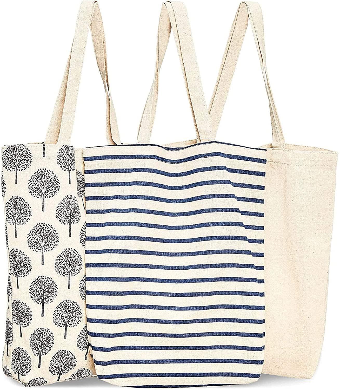 Reusable Tote Bags, Cotton Canvas Cloth for Grocery, Shopping (3 Designs, 15x16.5 inches) - Lasercutwraps Shop
