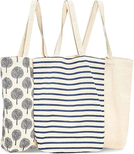 Reusable Tote Bags, Cotton Canvas Cloth for Grocery, Shopping (3 Designs, 15x16.5 inches) - Lasercutwraps Shop