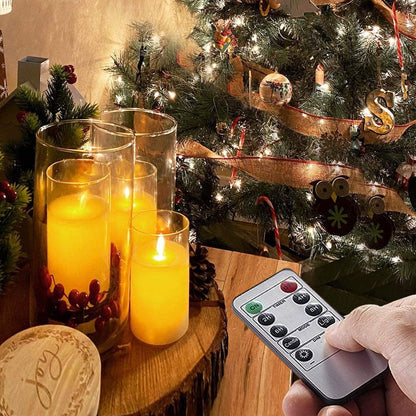 Flickering Flameless Candles, Battery Operated Acrylic LED Pillar Candles with Remote Control and Timer, Ivory White, Set of 3 - Lasercutwraps Shop