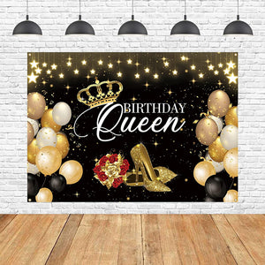 Black Gold Birthday Backdrop Banner, Queen Birthday Backdrop Background for Woman - Lasercutwraps Shop