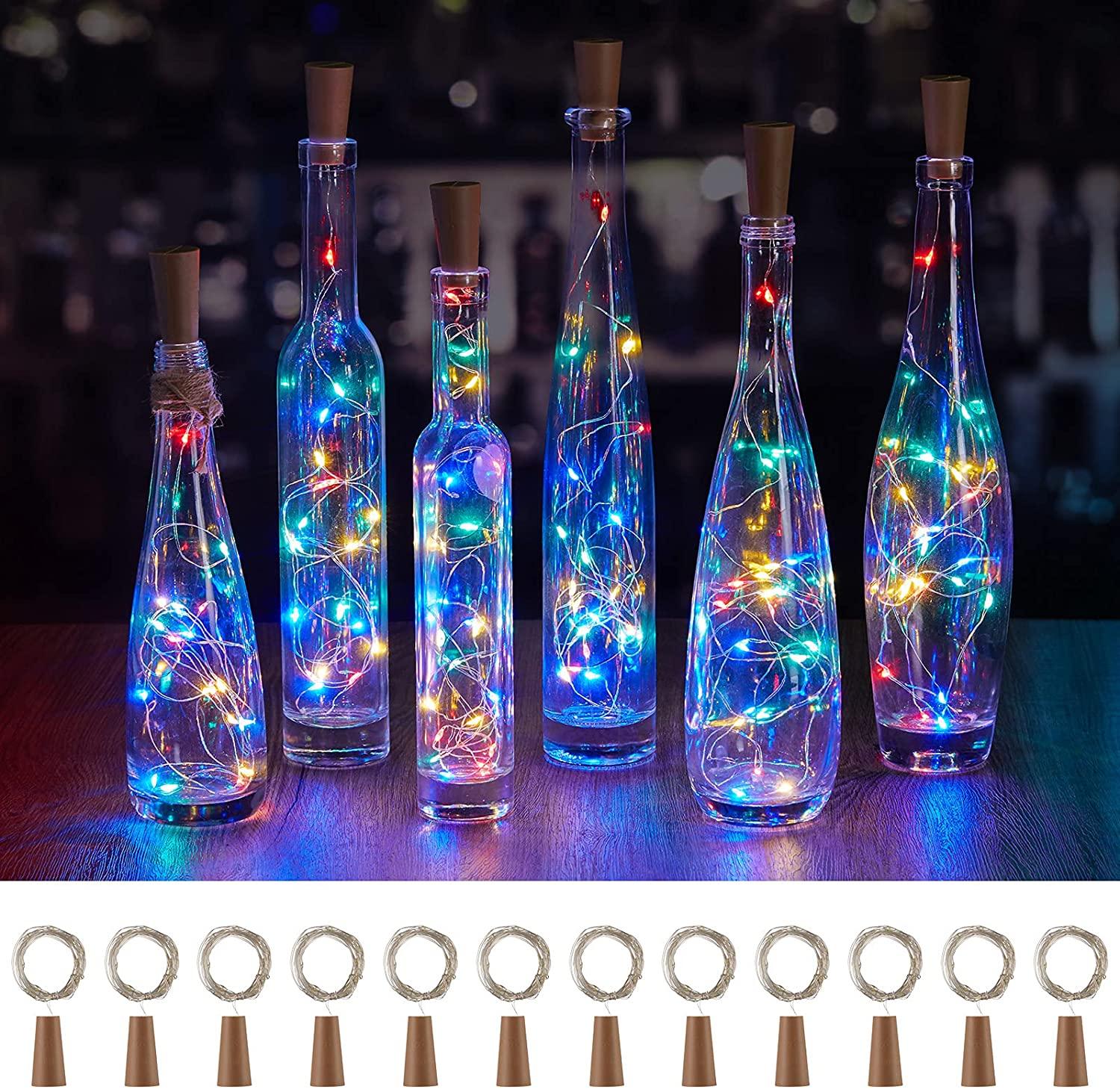 Wine Bottle Lights with Cork, Twinkle Lights 12 Pack 20 LED Waterproof Battery Operated Cork Lights DIY Party Bar Christmas Holiday Wedding Décor - Lasercutwraps Shop