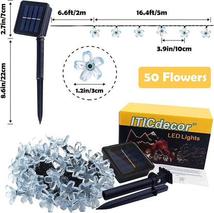 Solar Flower String Lights Outdoor Waterproof 50 LED Fairy Light Christmas Wedding Decorations - Lasercutwraps Shop