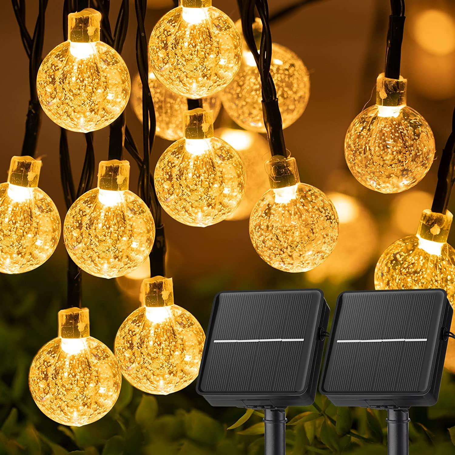 Solar String Lights Outdoor Waterproof, 2 Pack 60 LED 36.5 FT Each, Crystal Globe Lights with 8 Lighting Modes - Lasercutwraps Shop