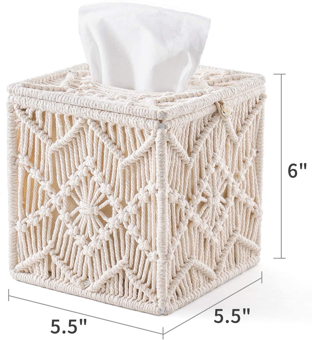 Tissue Box Cover Boho Decor Square Paper Tissue Holder with Bead Buckle Macrame Napkin Tissues Organizer - Lasercutwraps Shop