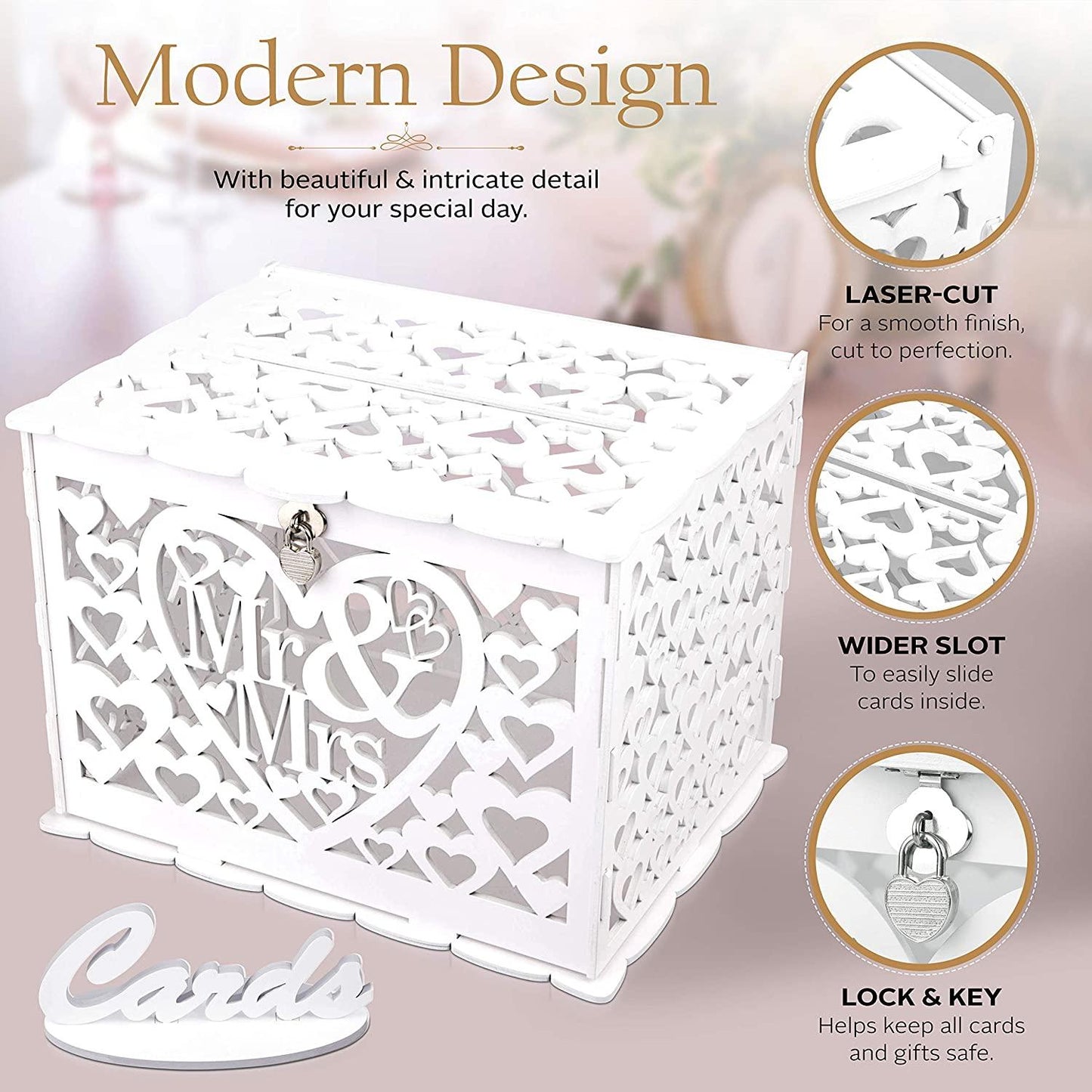 Wedding Card Box With Lock and Key, Card Box for Wedding, Rustic Wedding Decorations for Reception - Lasercutwraps Shop