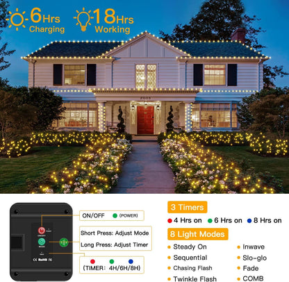 Solar String Lights Outdoor 240LED 80FT 8Modes IP67 Waterproof, Solar Fairy Lights with Timer Memory for Patio Christmas Garden - Lasercutwraps Shop