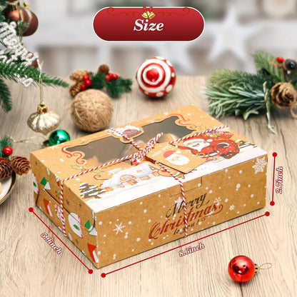 24Pcs Christmas Cookie Boxes with Window, 8.6 * 5.9 * 2.7in Bakery Boxes for Gift Giving, Kraft Brown Treat Boxes Dessert Boxes - Lasercutwraps Shop