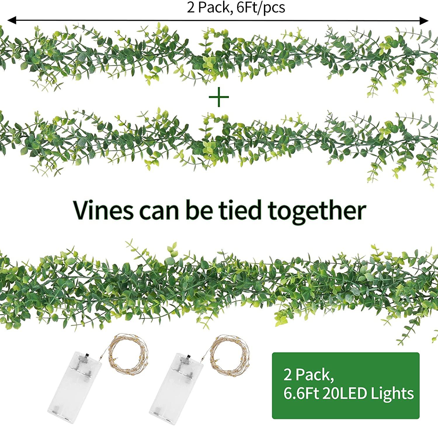 2 Pack 12ft Faux Eucalyptus Vines Greenery Garland with LED Light String Wedding Backdrop Arch - Lasercutwraps Shop