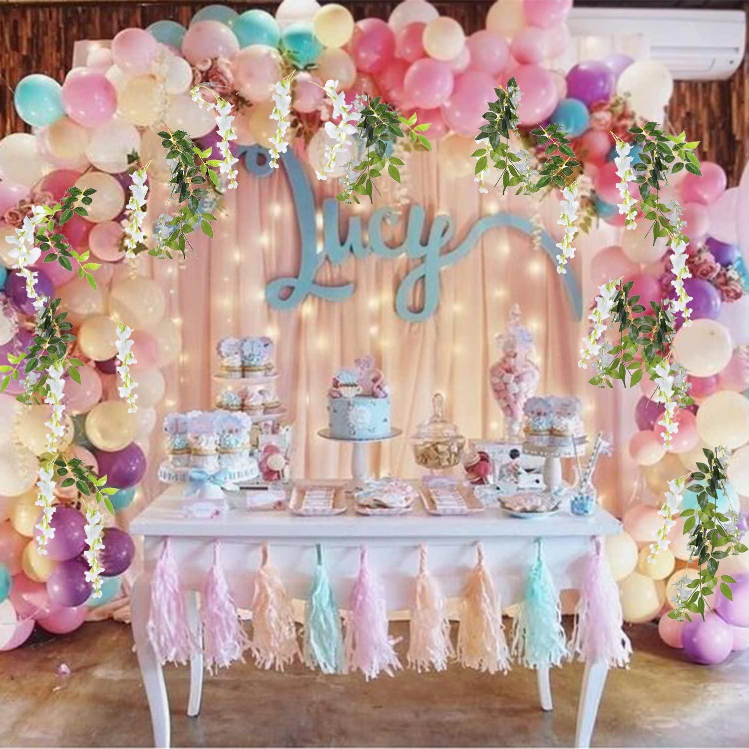 4Pcs 6.6Ft/Piece Artificial Flowers Silk Wisteria Garland Artificial Wisteria Vine Rattan Silk Hanging Flower for Ceremony Wedding Arch Decor - Lasercutwraps Shop