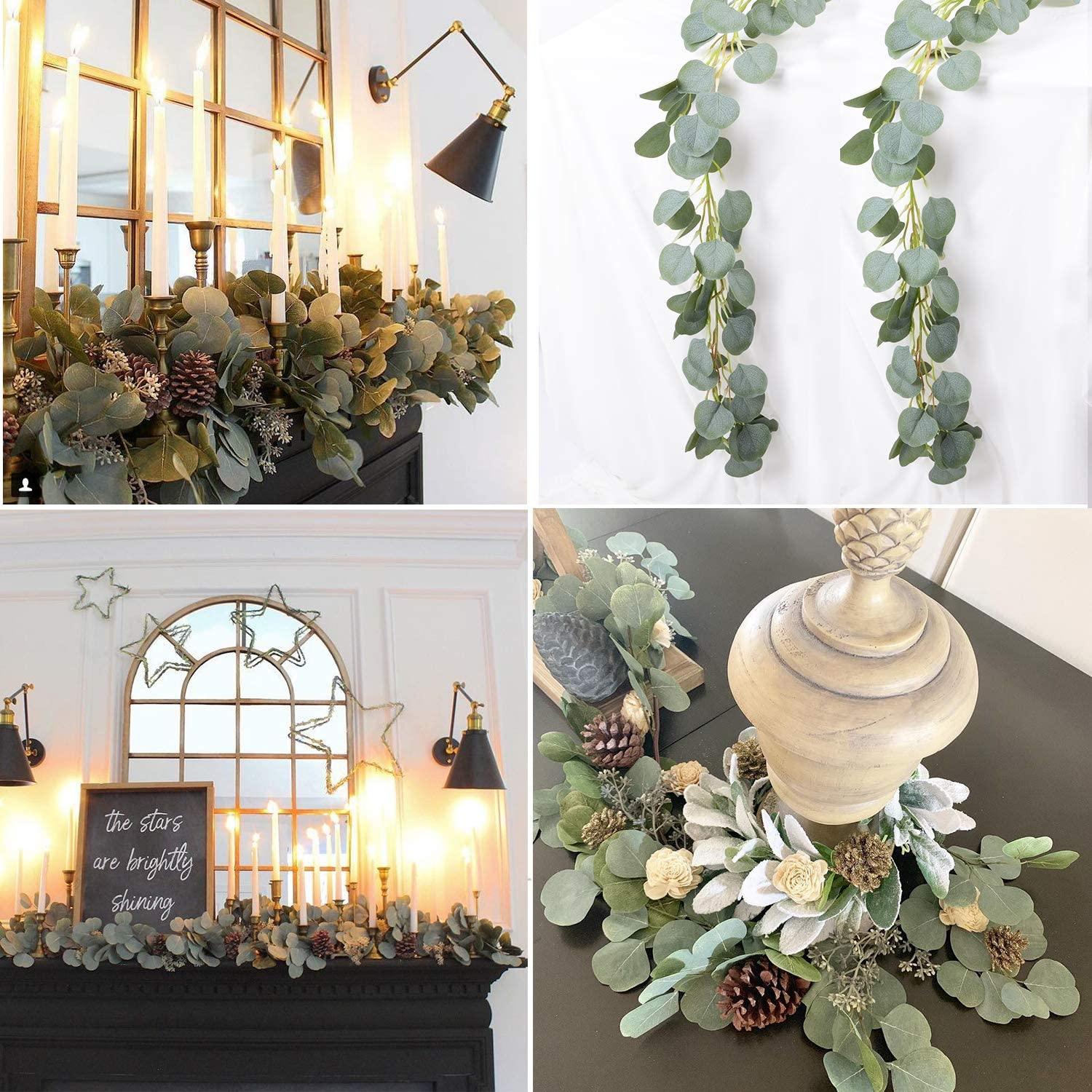 Artificial Eucalyptus Garland, 6 ft Faux Silk Eucalyptus Leaves Vines Handmade Garland Greenery Wedding Backdrop Arch Decorations - Lasercutwraps Shop