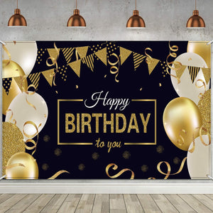 Happy Birthday Backdrop Banner Extra Large Black and Gold Sign Poster for Men Women Birthday Anniversary Party Photo Booth Backdrop - Lasercutwraps Shop