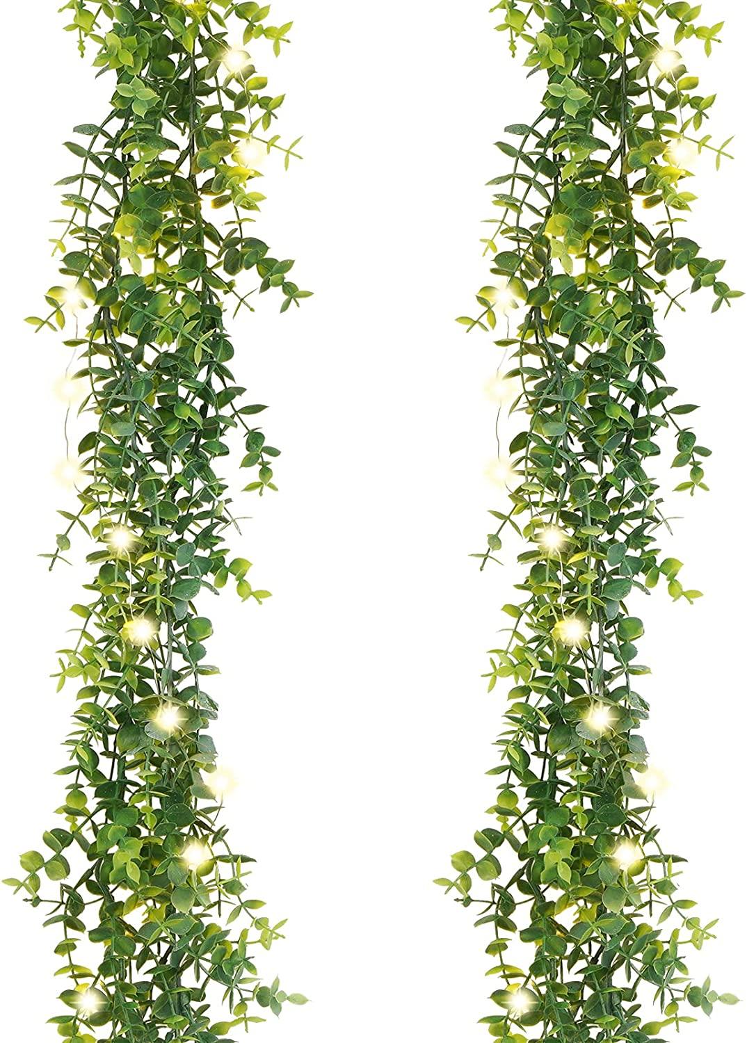 2 Pack 12ft Faux Eucalyptus Vines Greenery Garland with LED Light Stri ...