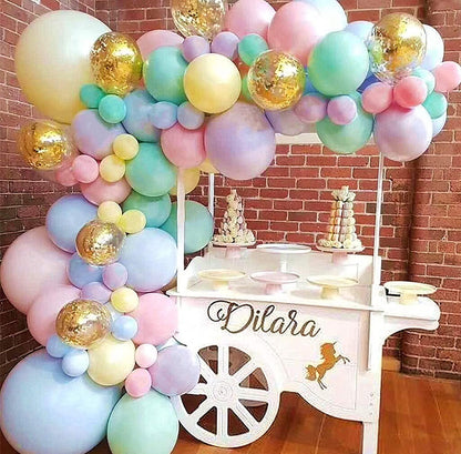 Pastel Balloons Arch Garland Kit 5" 12" 18 inch Macaron Color Pastel Balloons Different Sizes and Gold Confetti Balloons - Lasercutwraps Shop