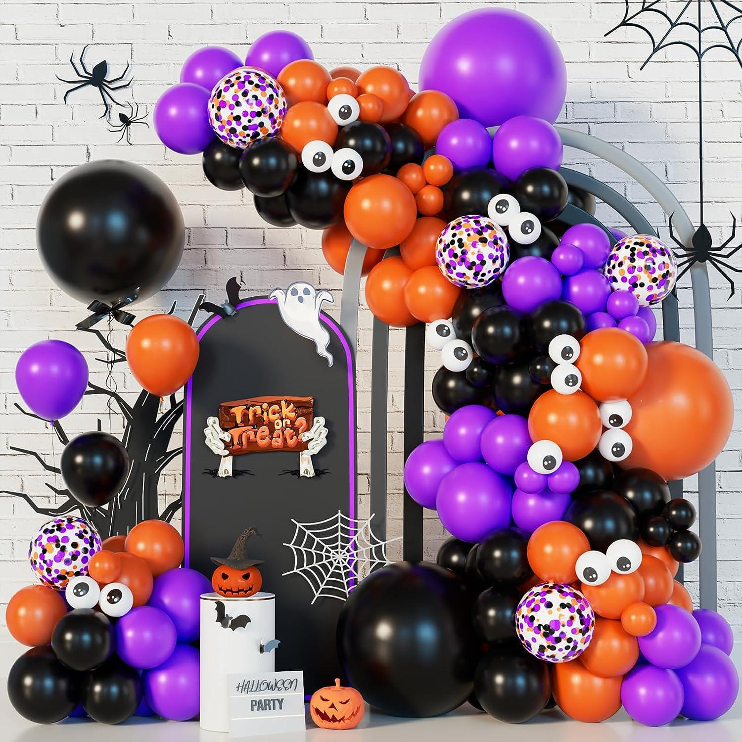 140Pcs Halloween Balloon Garland Arch kit with Black Orange Purple Confetti Eyeball Balloons for Halloween Day Party - Lasercutwraps Shop