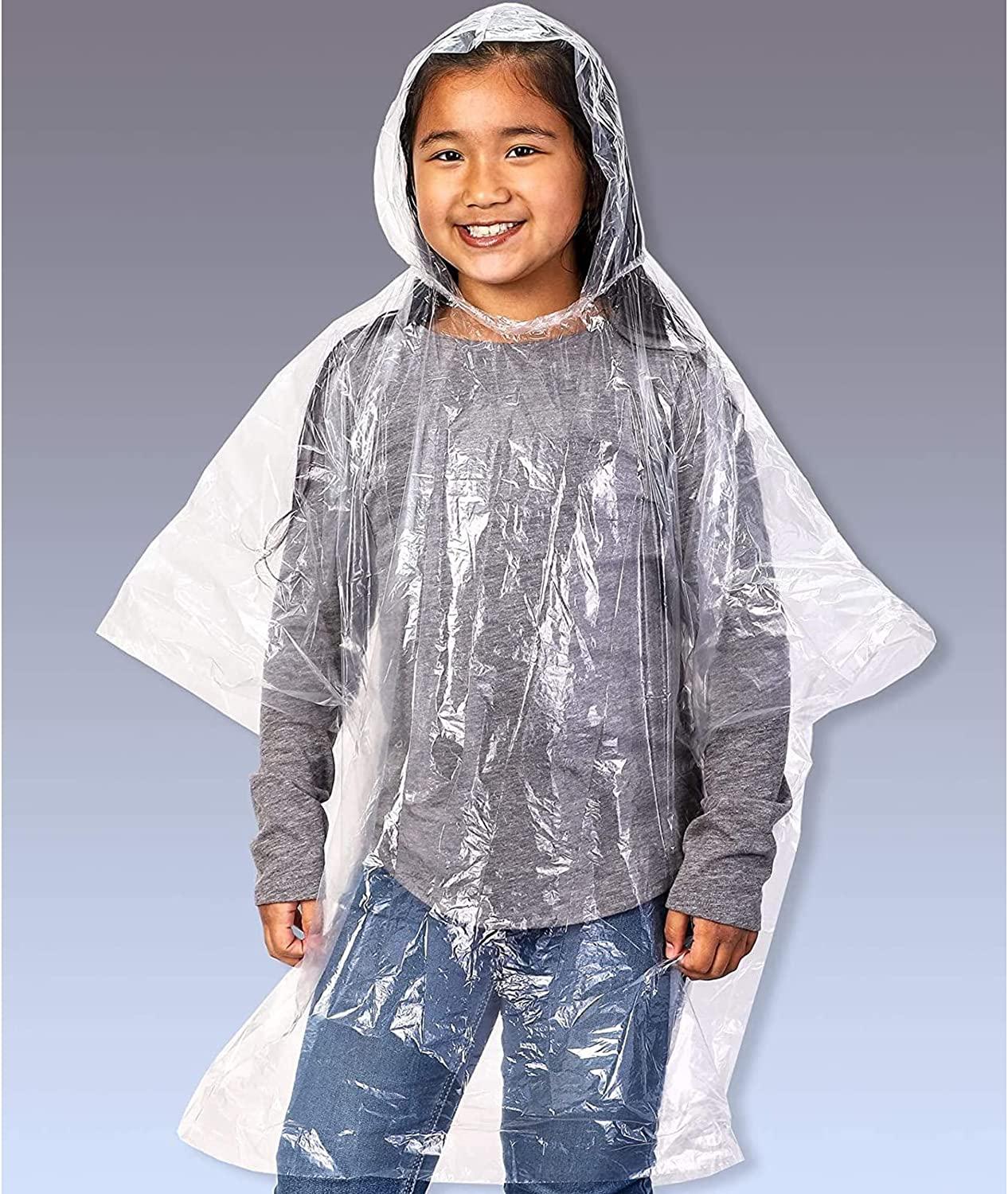 10 Count Disposable Kids Rain Ponchos Hood - Emergency Poncho Clear - Lasercutwraps Shop