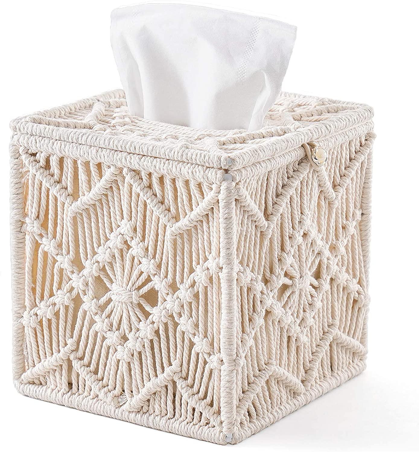 Tissue Box Cover Boho Decor Square Paper Tissue Holder with Bead Buckle Macrame Napkin Tissues Organizer - Lasercutwraps Shop