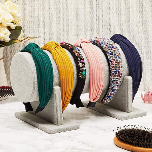 Headband Holder Organizer for Girls and Women, Grey Velvet Display Stand for Hair Accessories, Bracelets (12 x 7 In) - Lasercutwraps Shop
