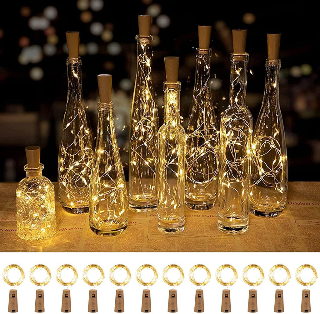 Wine Bottle Lights with Cork, Twinkle Lights 12 Pack 20 LED Waterproof Battery Operated Cork Lights DIY Party Bar Christmas Holiday Wedding Décor - Lasercutwraps Shop