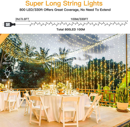 Outdoor String Lights 800LED/330FT with Remote for Wedding and Christmas - Lasercutwraps Shop