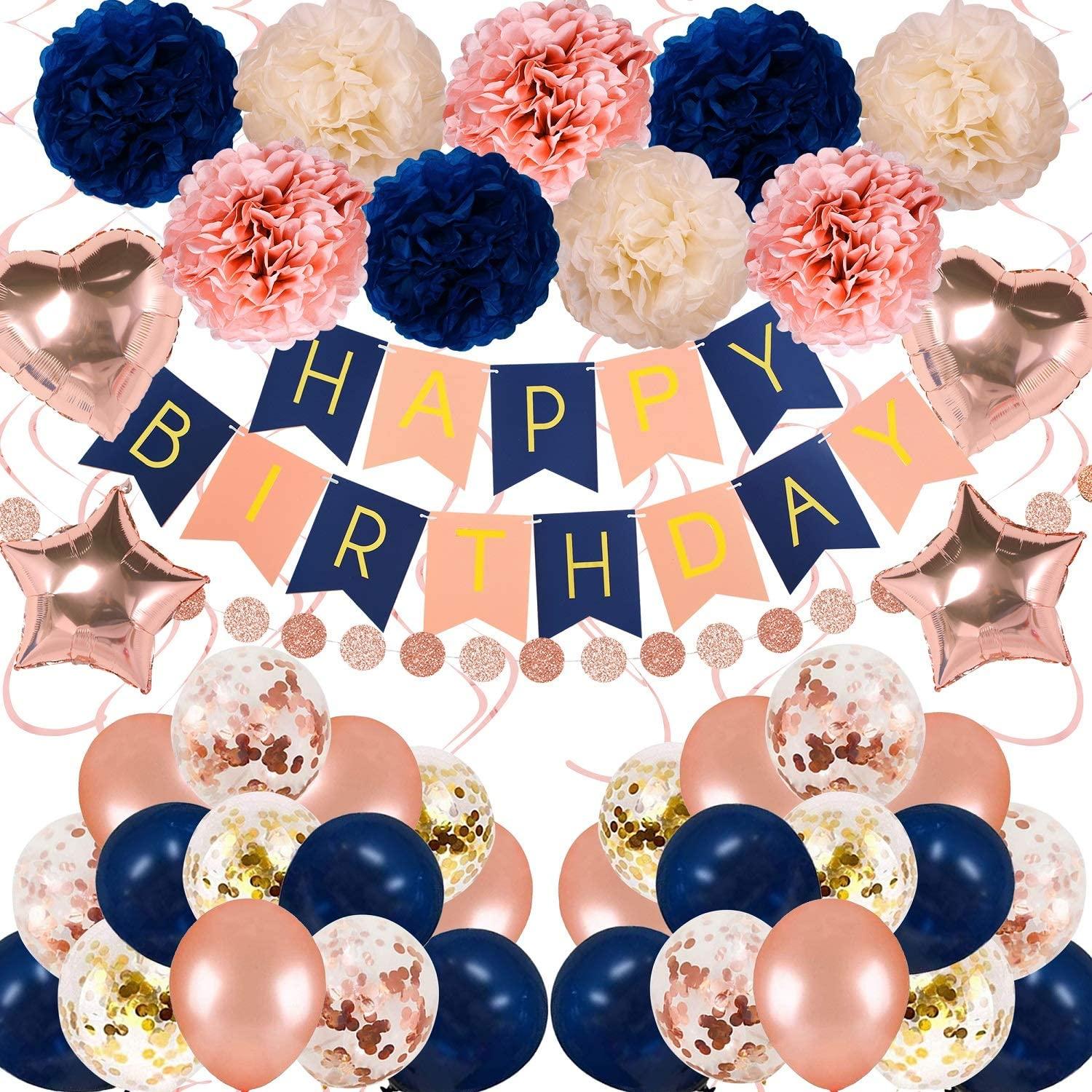 61 Pieces Navy Rose Gold Birthday Decorations Balloon kit with foil Balloons - Lasercutwraps Shop