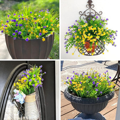 9pcs Artificial Flowers Outdoor UV Resistant Outdoors Fake Plants Faux Plastic Flower for Hanging Planters Outside Porch Vase Home Window Decoration - Lasercutwraps Shop