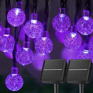 Solar String Lights Outdoor Waterproof, 2 Pack 60 LED 36.5 FT Each, Crystal Globe Lights with 8 Lighting Modes - Lasercutwraps Shop
