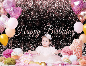 Birthday Backdrop Pink and Black Shiny Gold dot Glamour Sparkle Sweet Photography Background - Lasercutwraps Shop