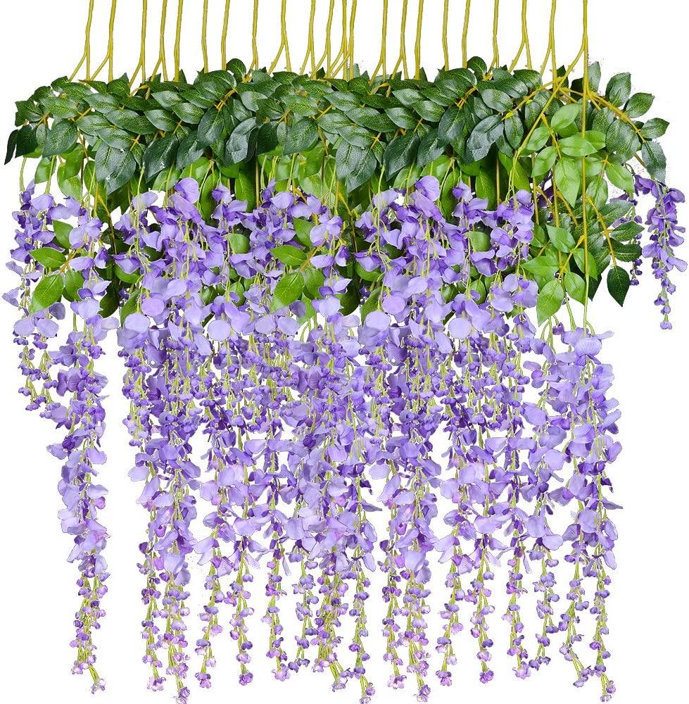 12 Pack 1 Piece 3.6 Feet Artificial Fake Wisteria Vine Ratta Hanging Garland Silk Flowers String Home Party Wedding Decor - Lasercutwraps Shop