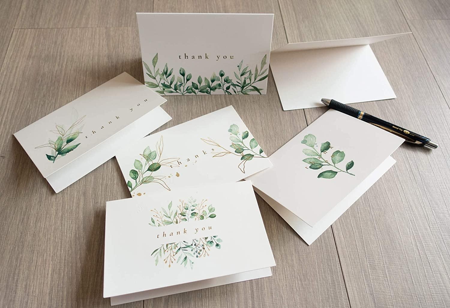 4x6 Golden Greenery Thank You Cards (Bulk 36-Pack) Gold Foil, Matching Peel-and-Seal White Envelopes - Lasercutwraps Shop
