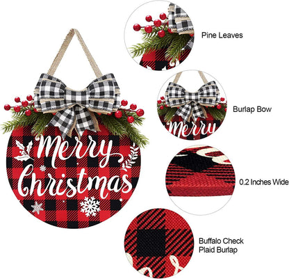 Christmas Wreath Buffalo Plaid Xmas Decorations Winter Wreaths Merry Christmas Sign for Holiday - Lasercutwraps Shop