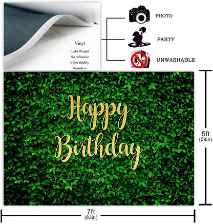 Green Leaves Happy Birthday Backdrop for Jungle Safari Party Decorations Photography Background - Lasercutwraps Shop