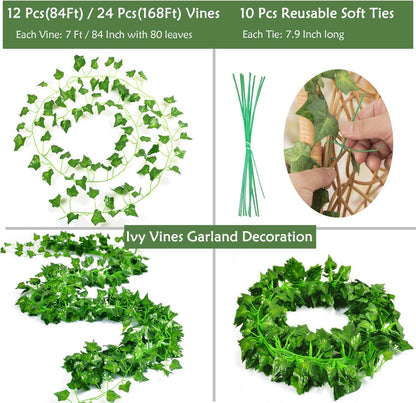 84 Ft 12 Strands Fake Ivy Leaves Artificial Ivy Garland Greenery Decor Faux Green Hanging Plant Vine for Wall Party Wedding Decoration - Lasercutwraps Shop