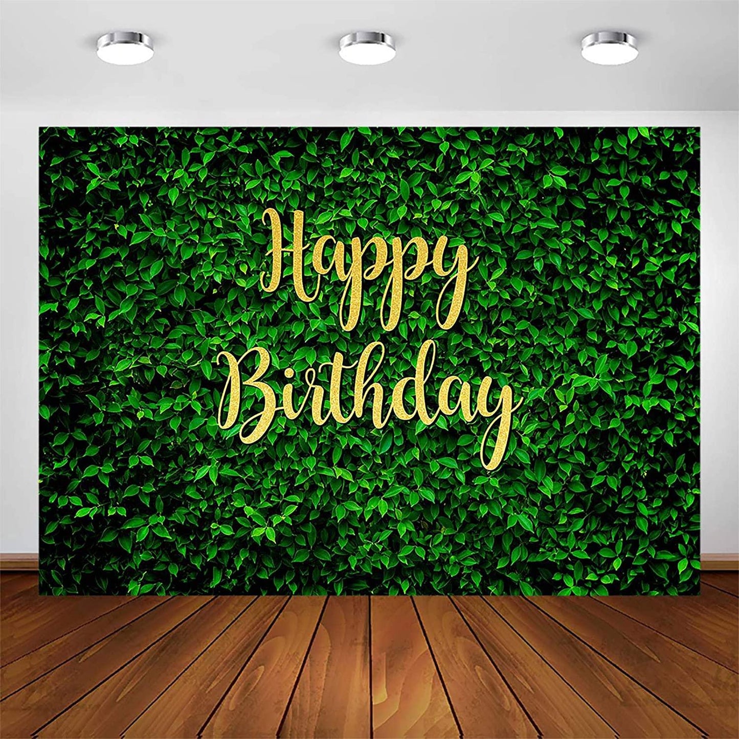 Green Leaves Happy Birthday Backdrop for Jungle Safari Party Decorations Photography Background - Lasercutwraps Shop
