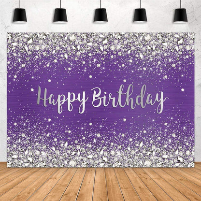 Glitter Purple Diamonds Happy Birthday Backdrop Shinning Silver Bokeh Dots Women Girls Photography Background Sweet 16 Party Decorations - Lasercutwraps Shop