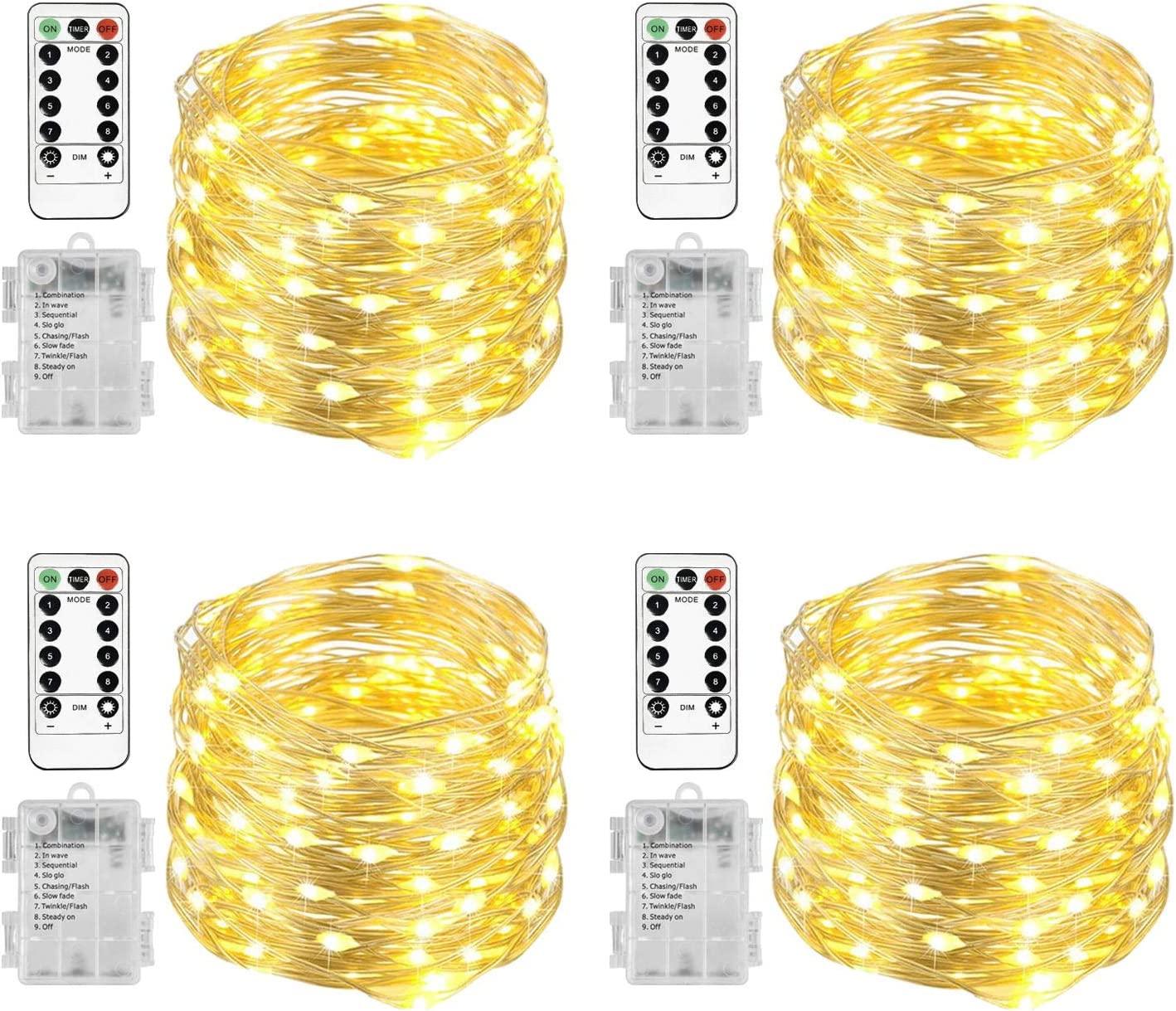 4 Pack 20 Ft 60 LED Fairy Lights Battery Operated Christmas Lights with Remote Waterproof 8 Modes Firefly Twinkle String Lights - Lasercutwraps Shop