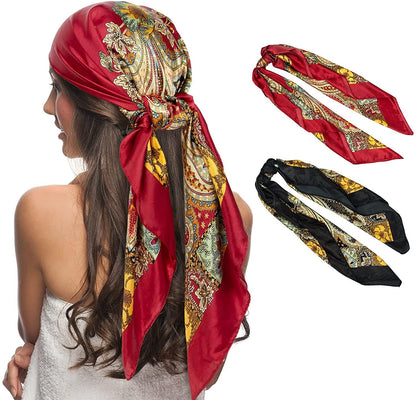 2 PCS Womens Satin Scarf Large Square Silk Feeling Head Hair Scarves Wraps for Sleeping 35 x 35 inches - Lasercutwraps Shop
