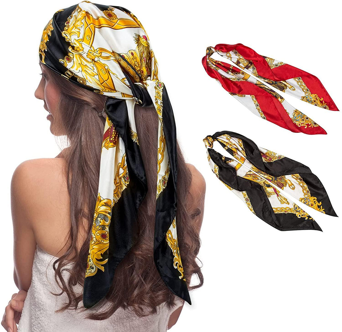 2 PCS Womens Satin Scarf Large Square Silk Feeling Head Hair 