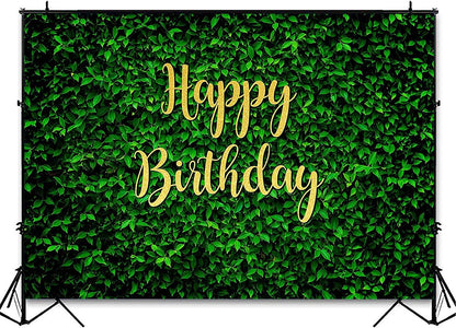 Green Leaves Happy Birthday Backdrop for Jungle Safari Party Decorations Photography Background - Lasercutwraps Shop