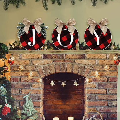 Christmas Decorations Joy Sign Buffalo Check Plaid Wreath for Front Door - Lasercutwraps Shop