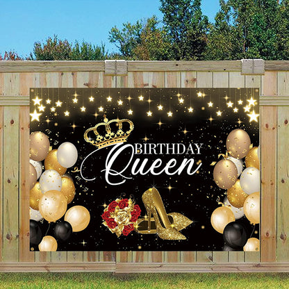 Black Gold Birthday Backdrop Banner, Queen Birthday Backdrop Background for Woman - Lasercutwraps Shop